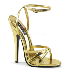 6" Stiletto Heel Gold Metallic Pu Wrap Around Knotted Strap Sandal