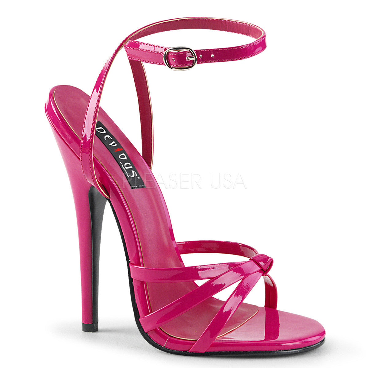 6" Stiletto Heel Hot Pink Pat Wrap Around Knotted Strap Sandal