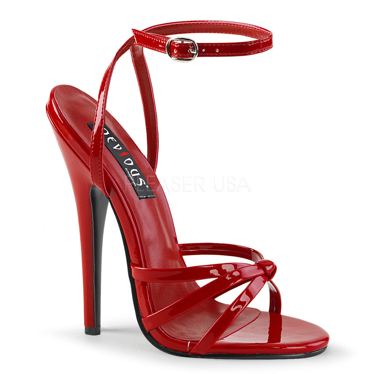 6" Stiletto Heel Red Pat Wrap Around Knotted Strap Sandal