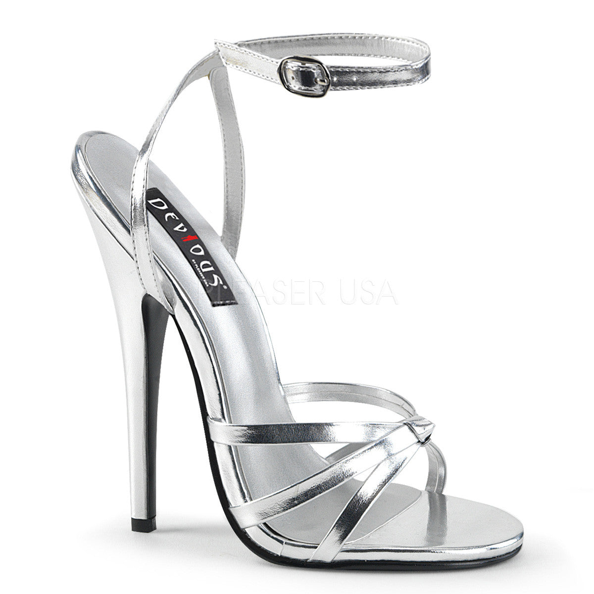 6" Stiletto Heel Silver Metallic Pu Wrap Around Knotted Strap Sandal