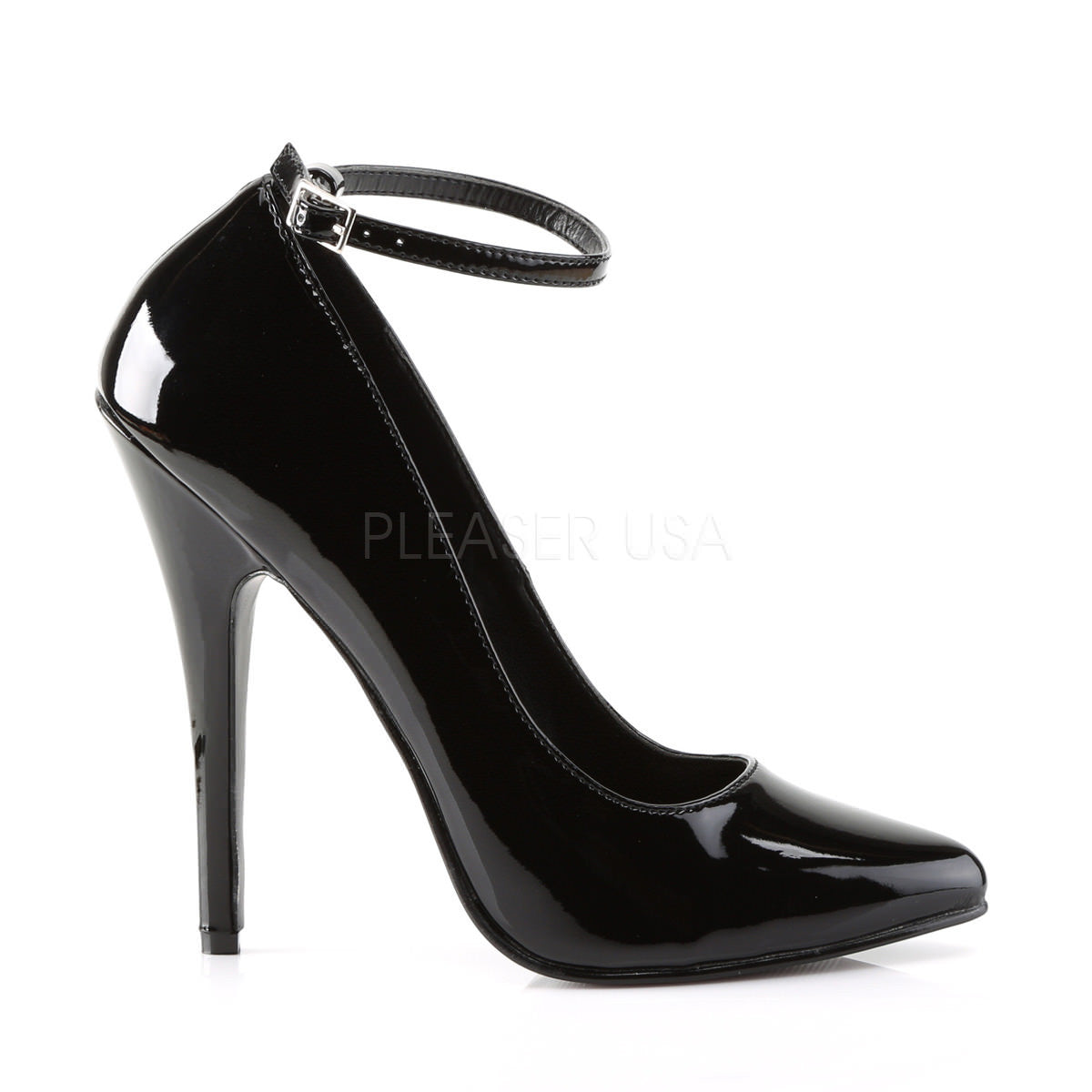 DEVIOUS DOMINA-431 Black Pat Ankle Strap Pumps