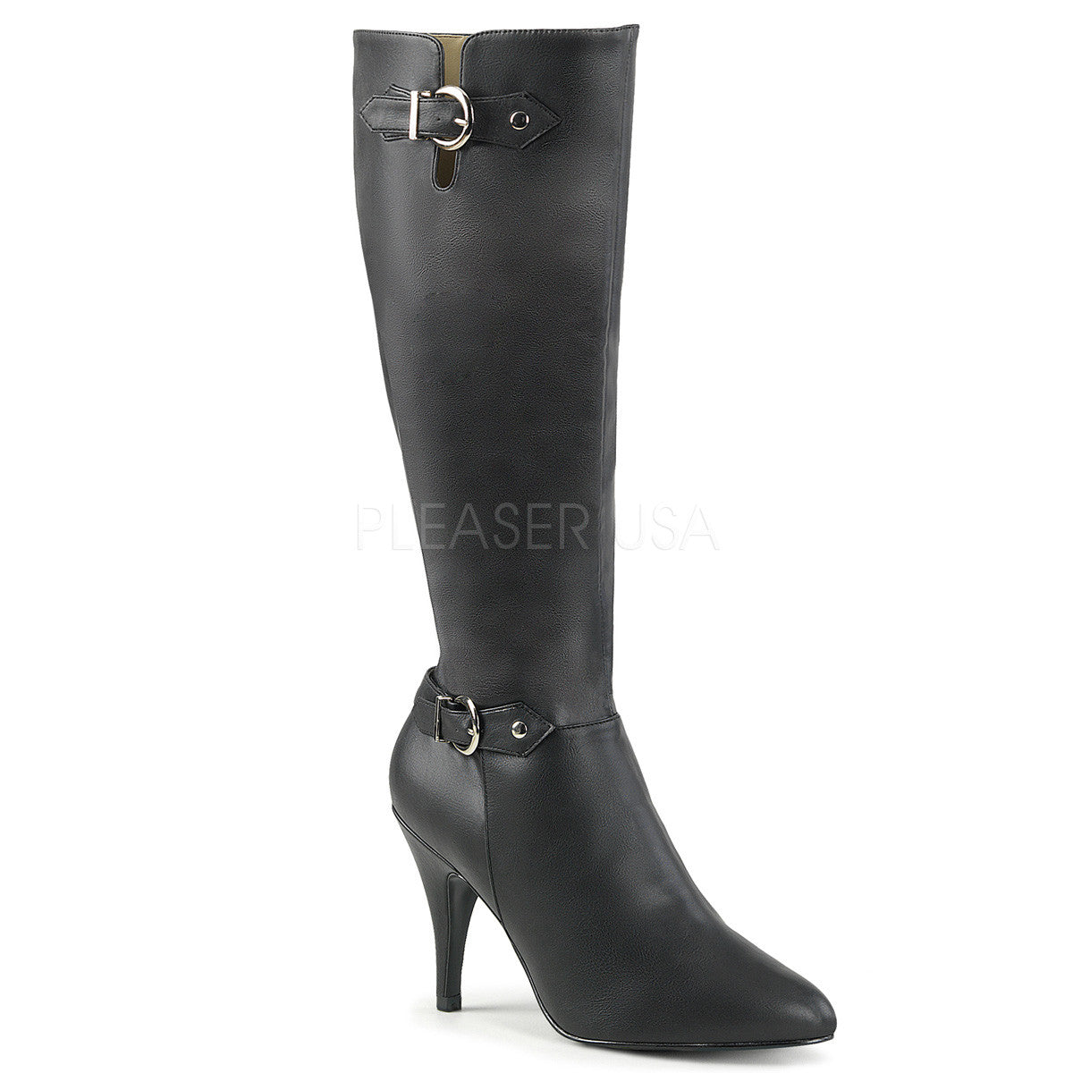 Pleaser Pink Label DREAM-2030 Black Faux Leather Knee Boots - Shoecup.com