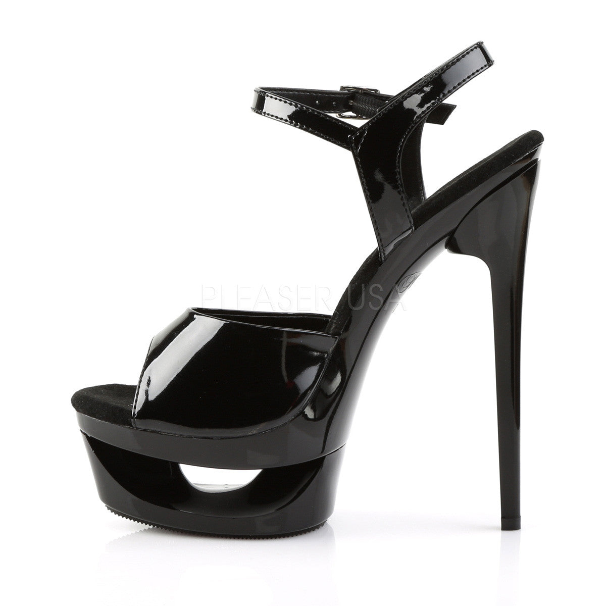 Pleaser ECLIPSE-609 Black Pat Ankle Strap Sandals - Shoecup.com - 3