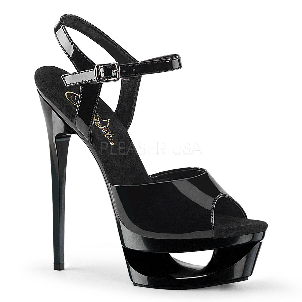 Pleaser ECLIPSE-609 Black Pat Ankle Strap Sandals - Shoecup.com - 1