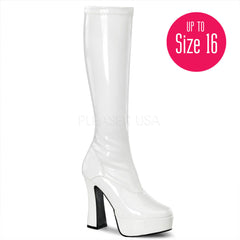 PLEASER ELECTRA-2000Z White Stretch Pat Knee High Boots - Shoecup.com