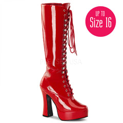 PLEASER ELECTRA-2020 Red Pat Knee High Boots - Shoecup.com