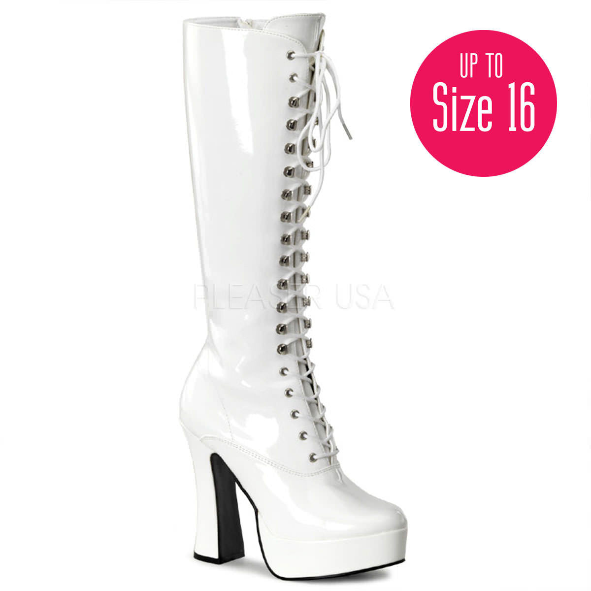 PLEASER ELECTRA-2020 White Pat Knee High Boots - Shoecup.com