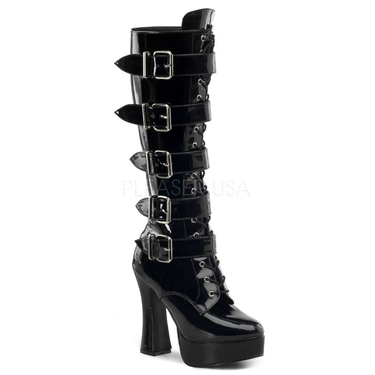 PLEASER ELECTRA-2042 Black Pat Knee High Boots - Shoecup.com