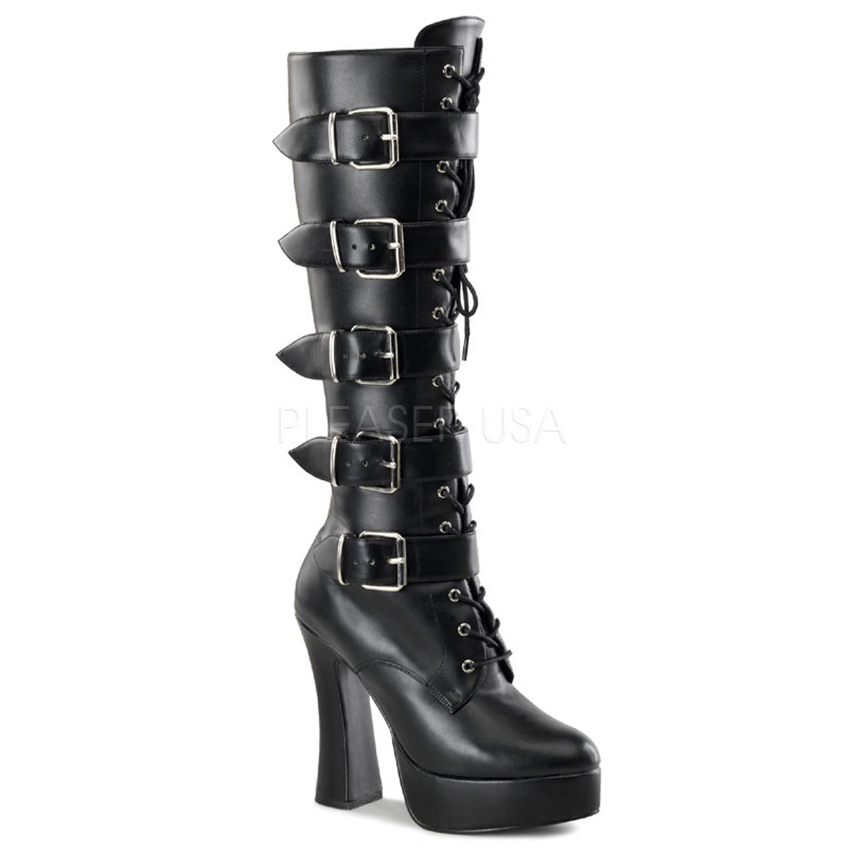 PLEASER ELECTRA-2042 Black Pu Knee High Boots - Shoecup.com