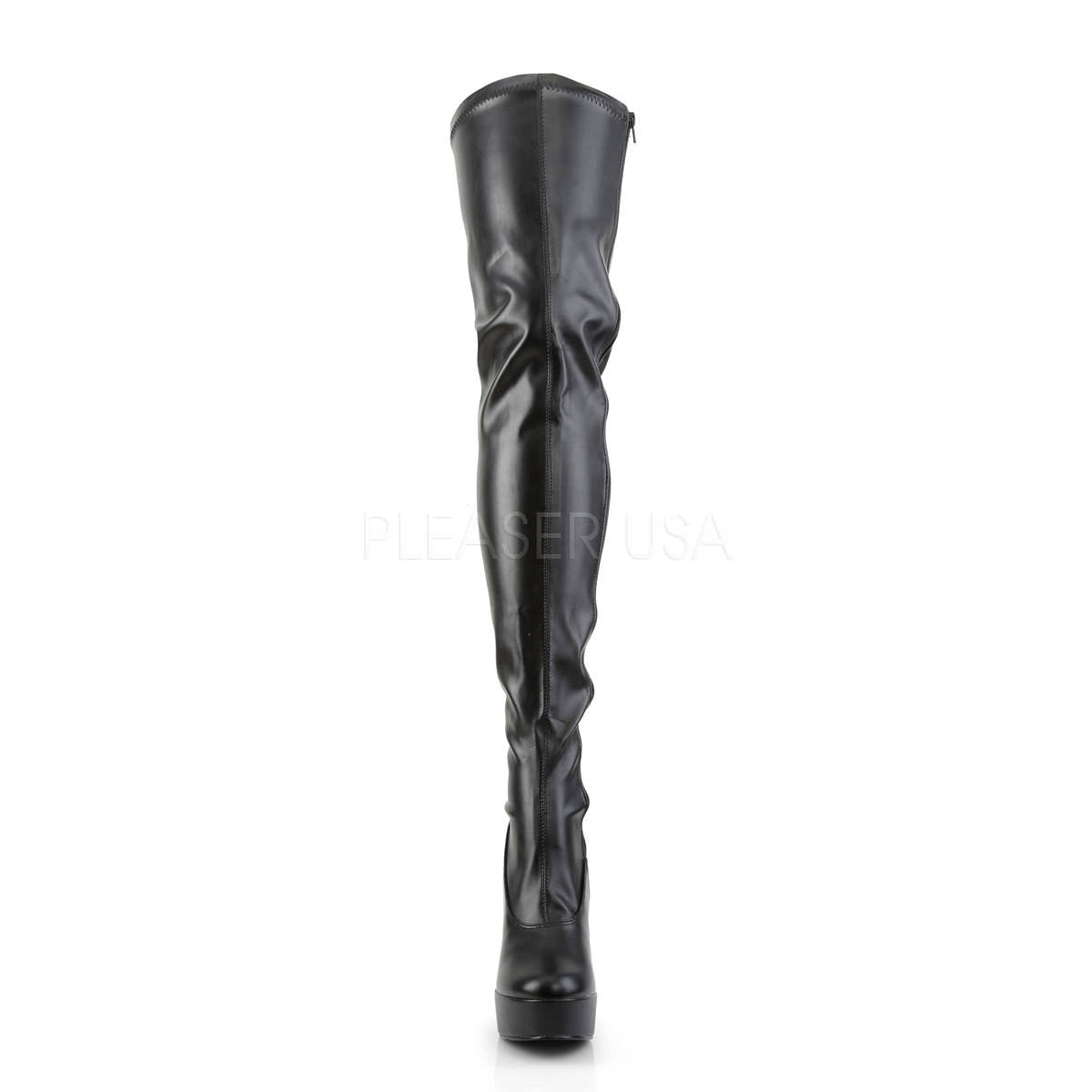 PLEASER ELECTRA-3000Z Black Stretch Pu-Black Matte Thigh High Boots