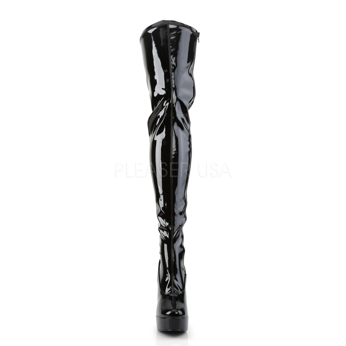 PLEASER ELECTRA-3000Z Black Stretch Pat Thigh High Boots