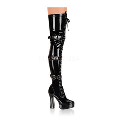 PLEASER ELECTRA-3028 Black Stretch Pat Thigh High Boots - Shoecup.com