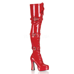 PLEASER ELECTRA-3028 Red Stretch Pat Thigh High Boots - Shoecup.com