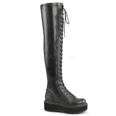 Demonia EMILY-375 Black Thigh-High Lace-Up Boots - Shoecup.com
