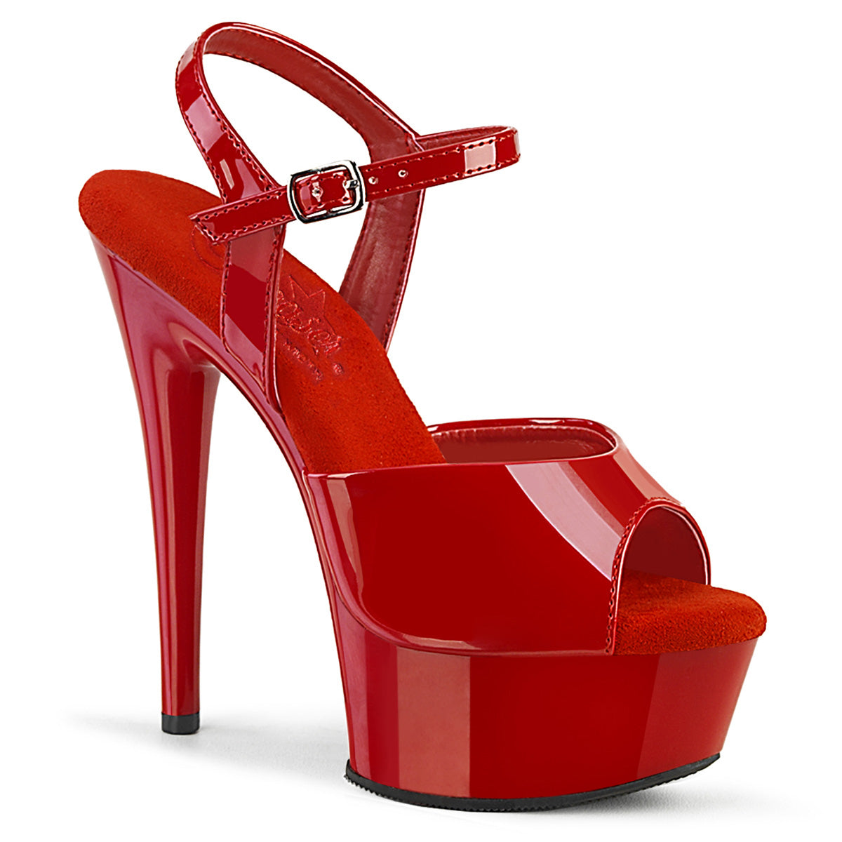Pleaser EXCITE-609 Red Pat 6 Inch (152mm) Heel, 1 3/4 Inch (44mm) Platform Comfort Width Ankle Strap Sandal