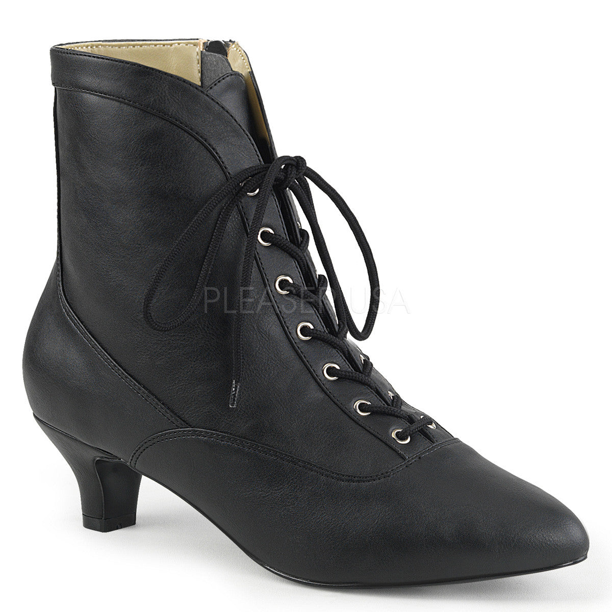 Pleaser Pink Label FAB-1005 Black Faux Leather Ankle Boots - Shoecup.com