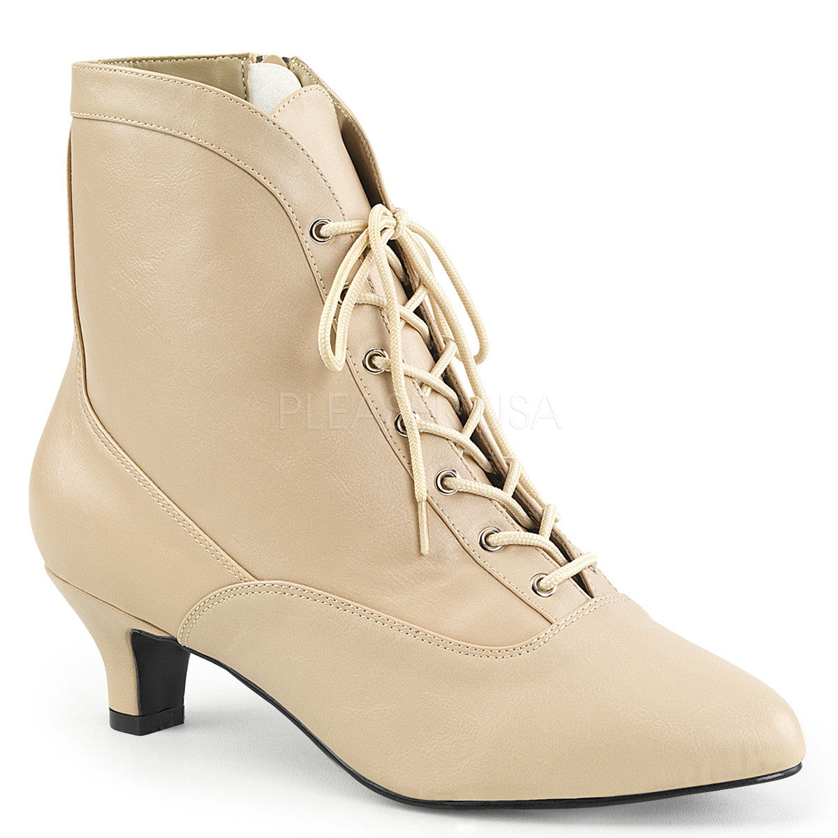 Pleaser Pink Label FAB-1005 Cream Faux Leather Ankle Boots - Shoecup.com