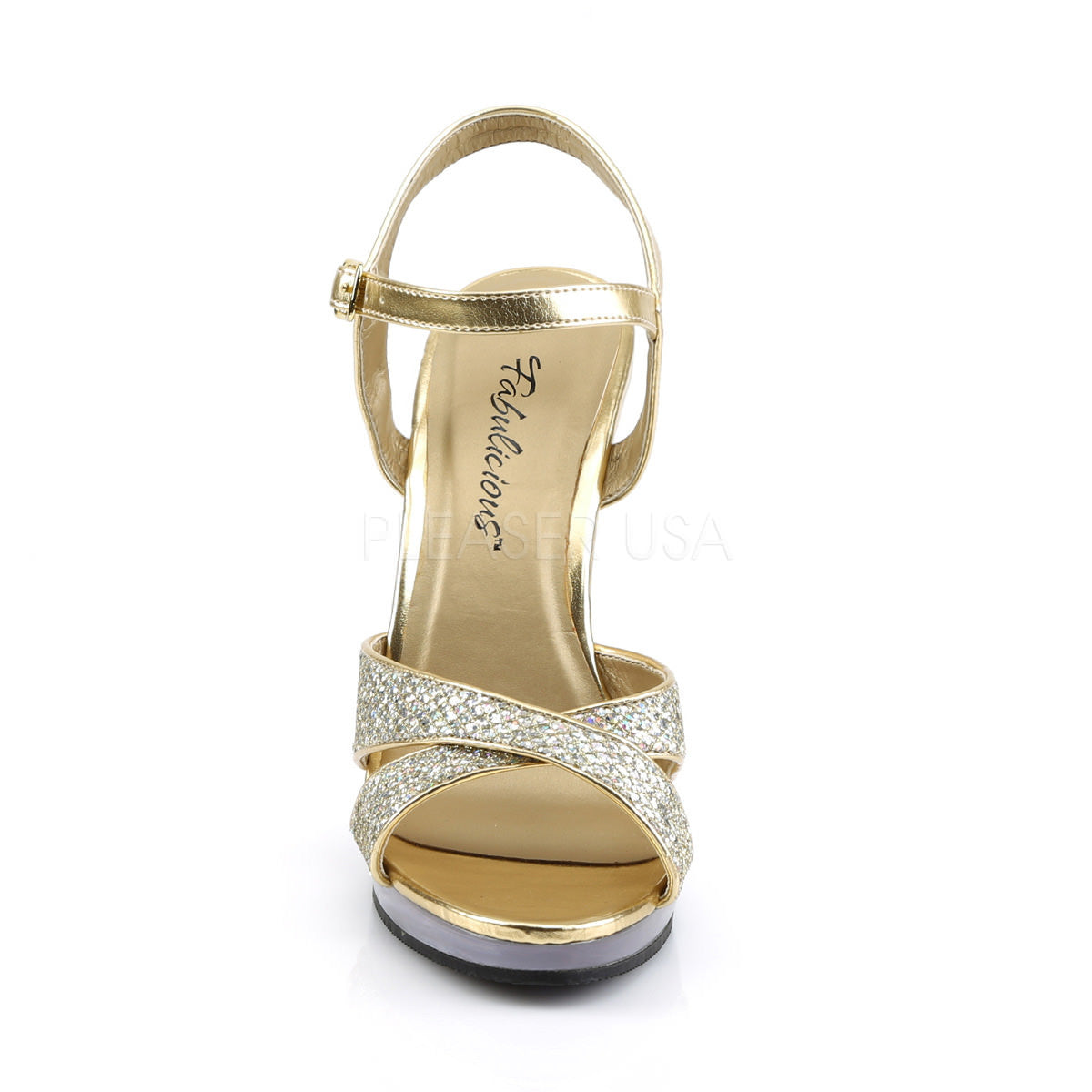 FABULICIOUS FLAIR-419(G) Gold Multi Glitter-Clear Ankle Strap Sandals