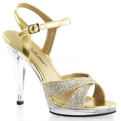 FABULICIOUS FLAIR-419(G) Gold Multi Glitter-Clear Ankle Strap Sandals - Shoecup.com