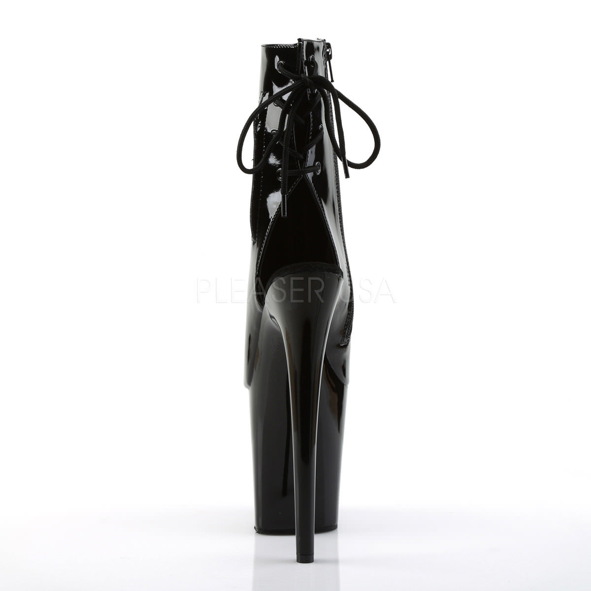 Pleaser FLAMINGO-1018 Black Patent Open Toe Ankle Boots