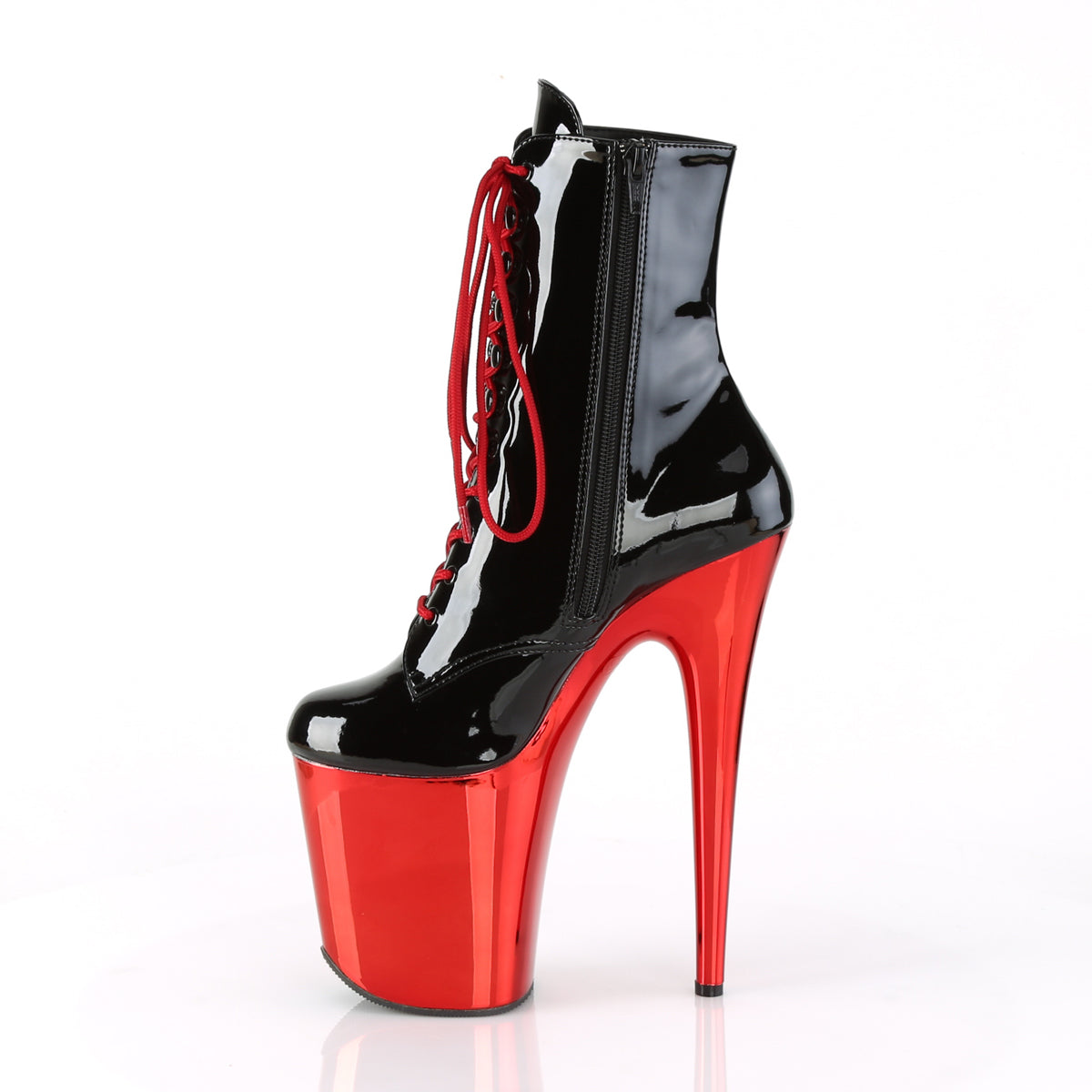 8 Inch Heel FLAMINGO-1020 Black Pat Red Chrome