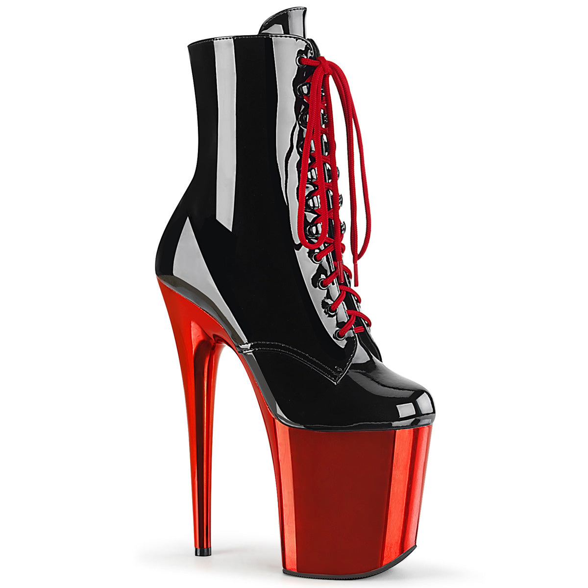 8" Heel FLAMINGO-1020 Black Pat Red Chrome