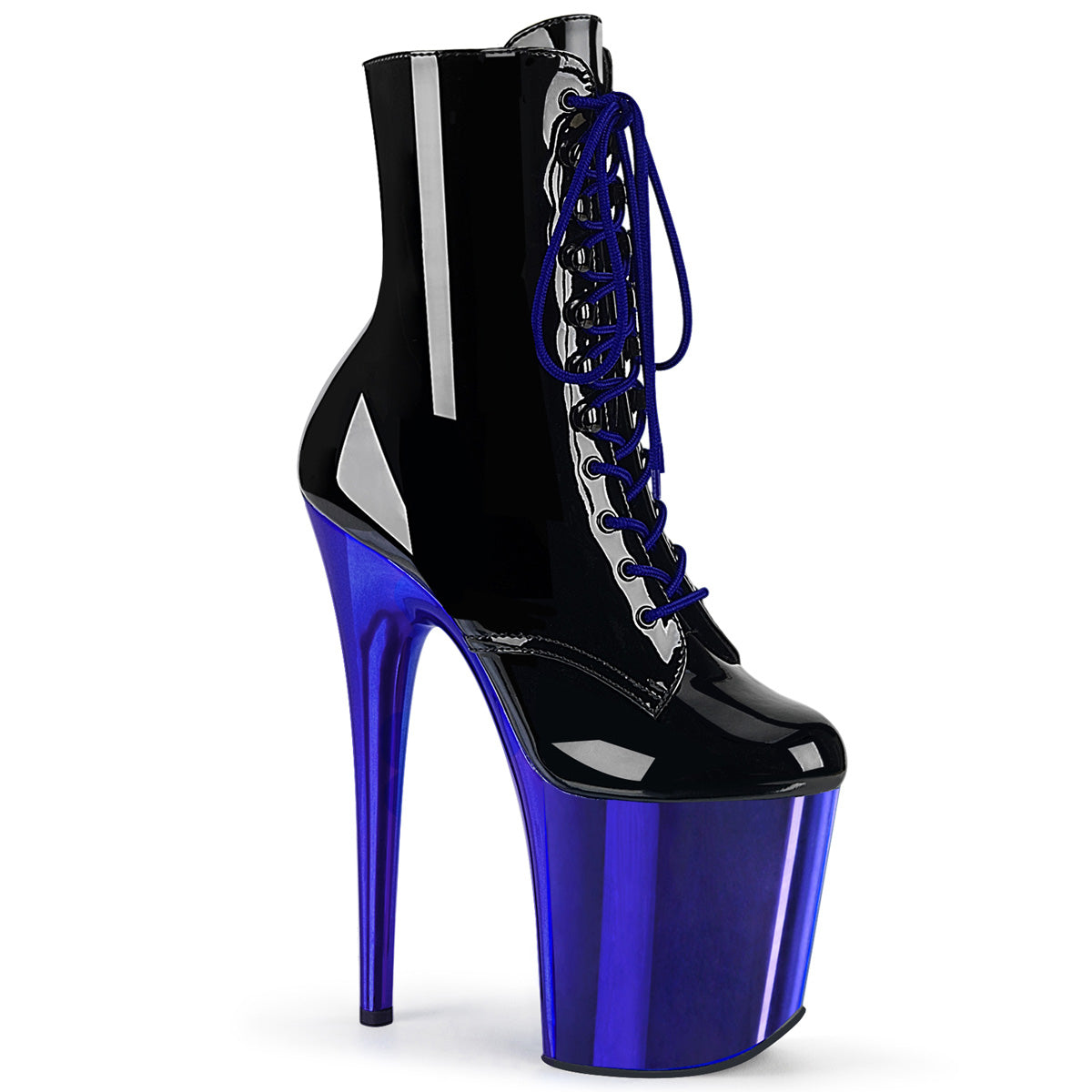 8" Heel FLAMINGO-1020 Black Pat Royal Blue