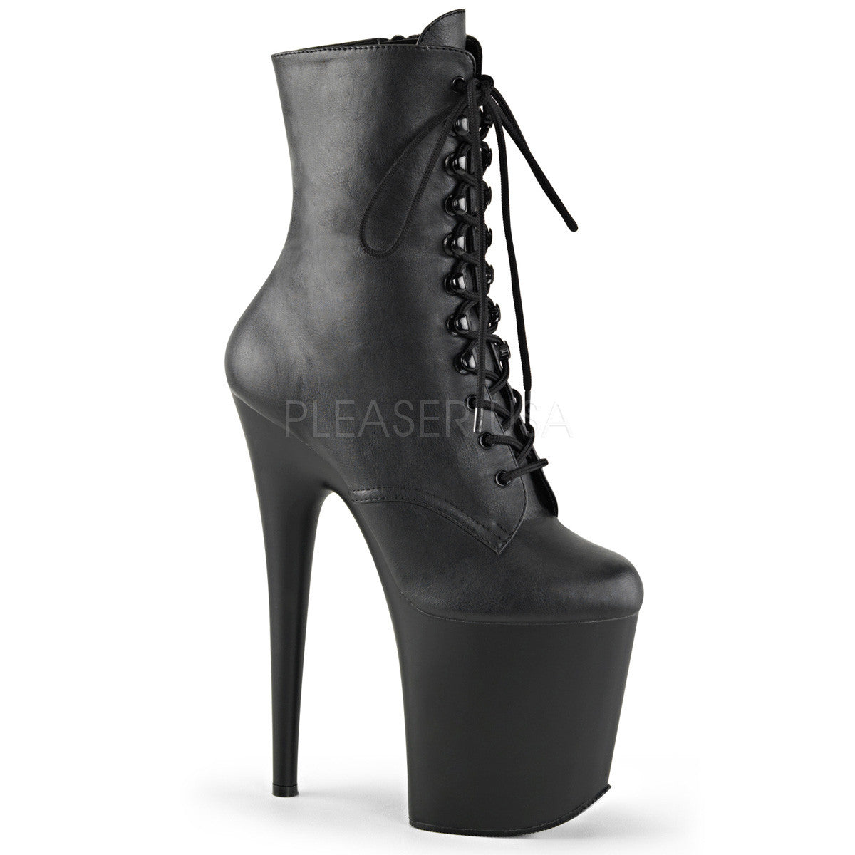 Pleaser FLAMINGO-1020 Black Faux Leather Ankle Boots - Shoecup.com - 1