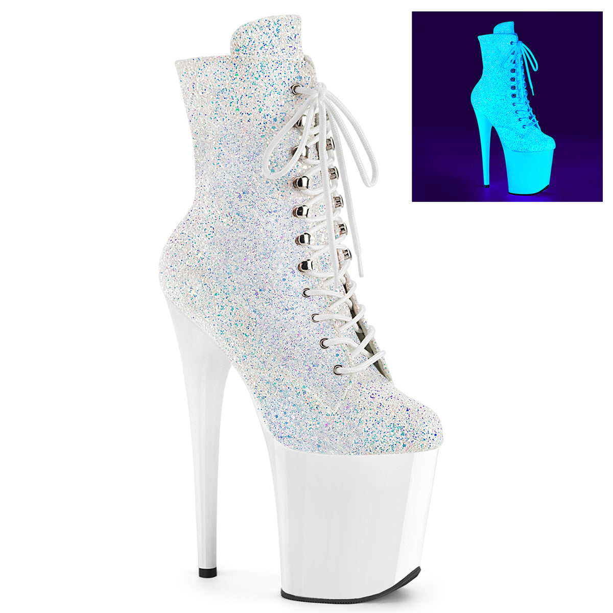 8 Inch Heel FLAMINGO-1020LG Neon White Glitter