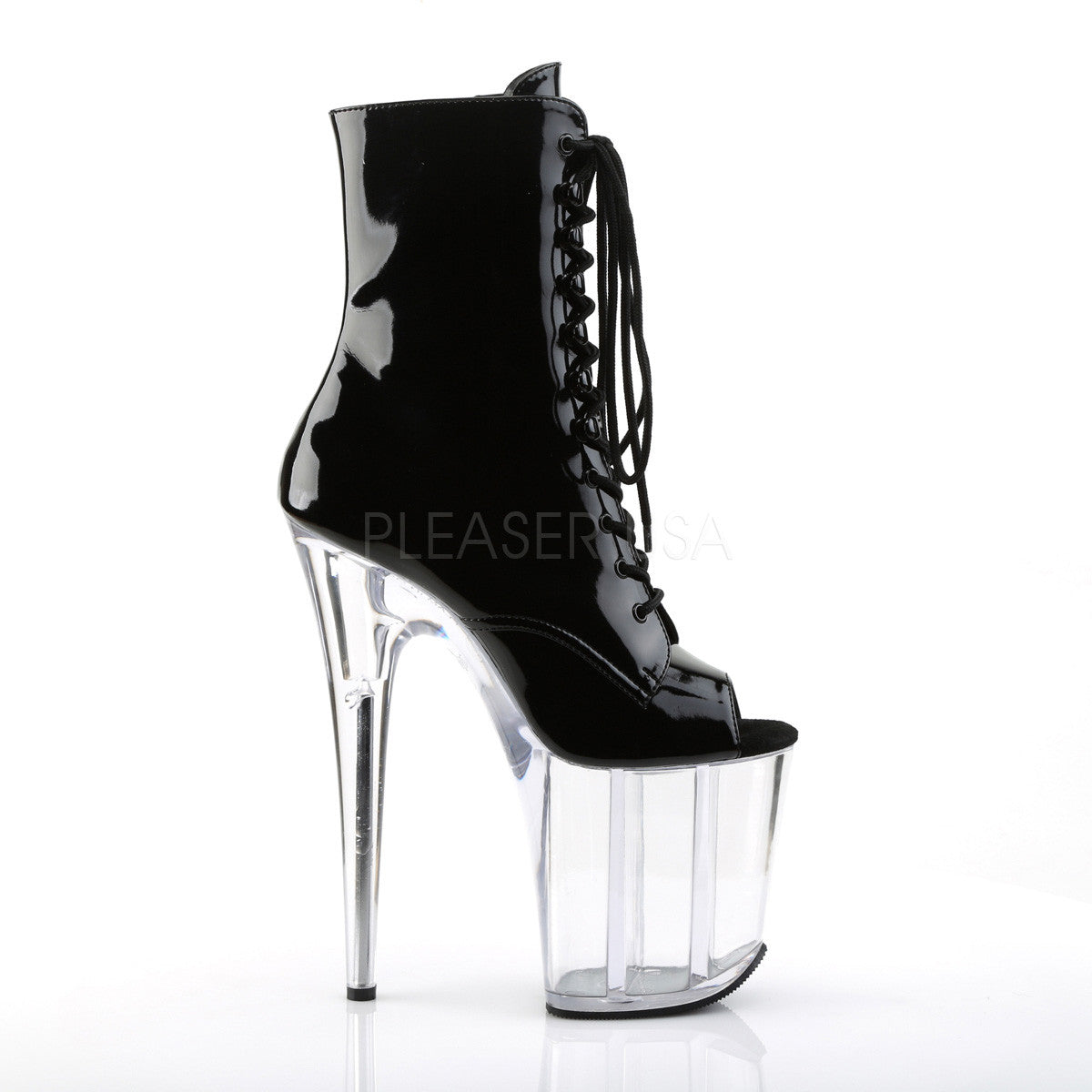 Pleaser FLAMINGO-1021 Black Pat-Clear Ankle Boots - Shoecup.com - 5