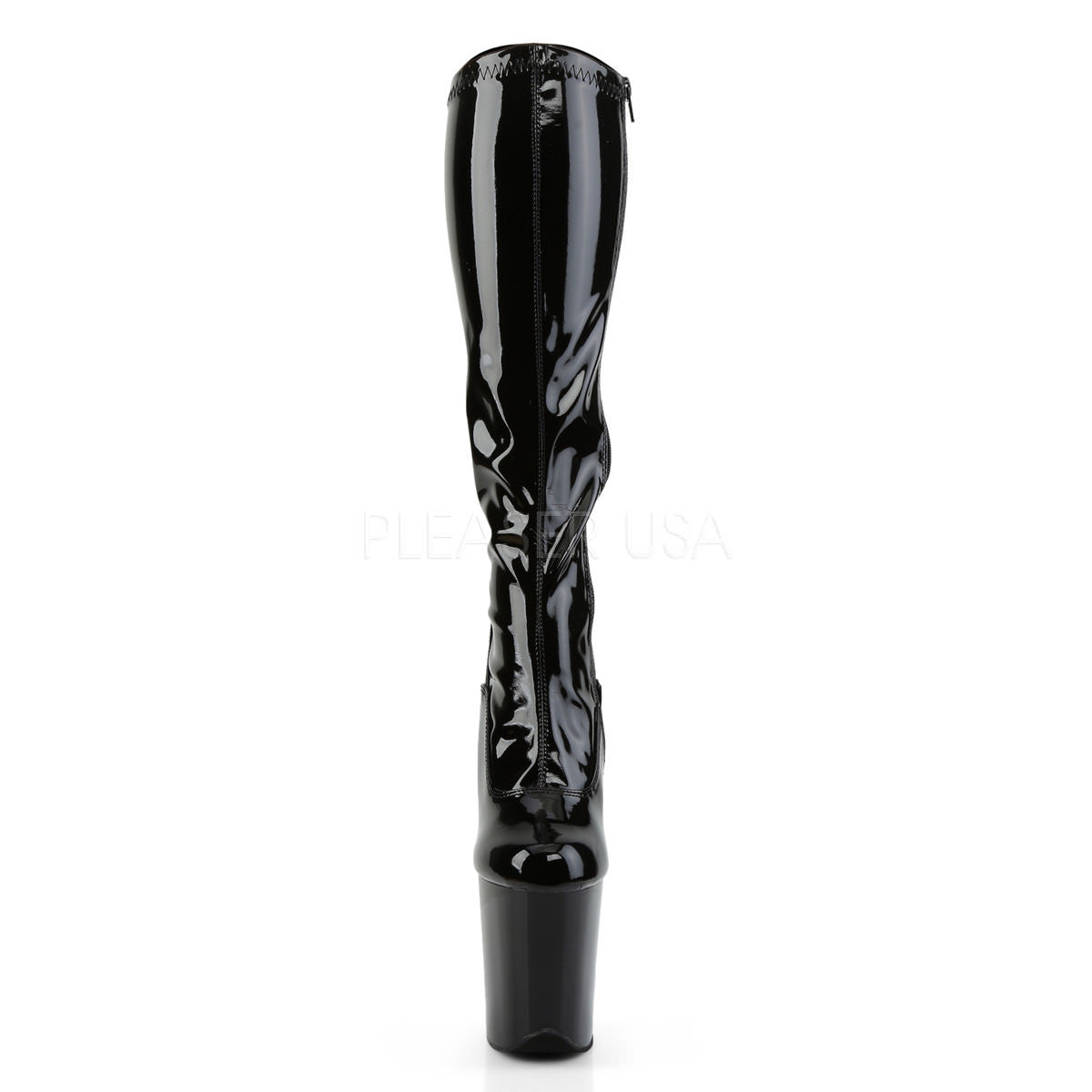 Pleaser FLAMINGO-2000 Black Stretch Pat Knee High Boots