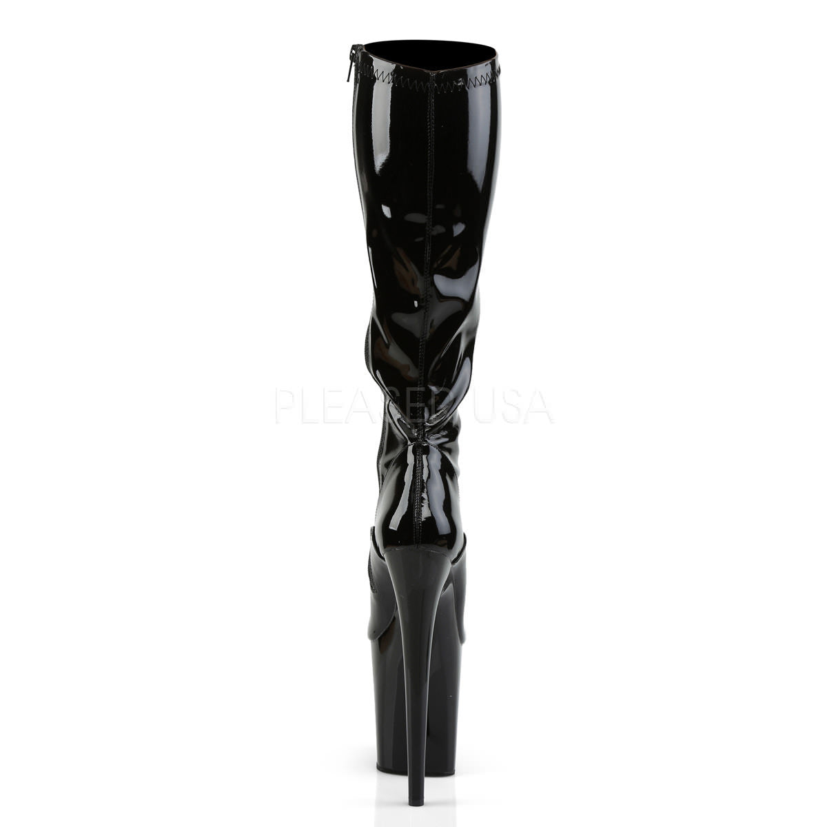 Pleaser FLAMINGO-2000 Black Stretch Pat Knee High Boots