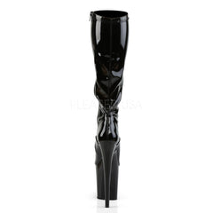 Pleaser FLAMINGO-2000 Black Stretch Pat Knee High Boots