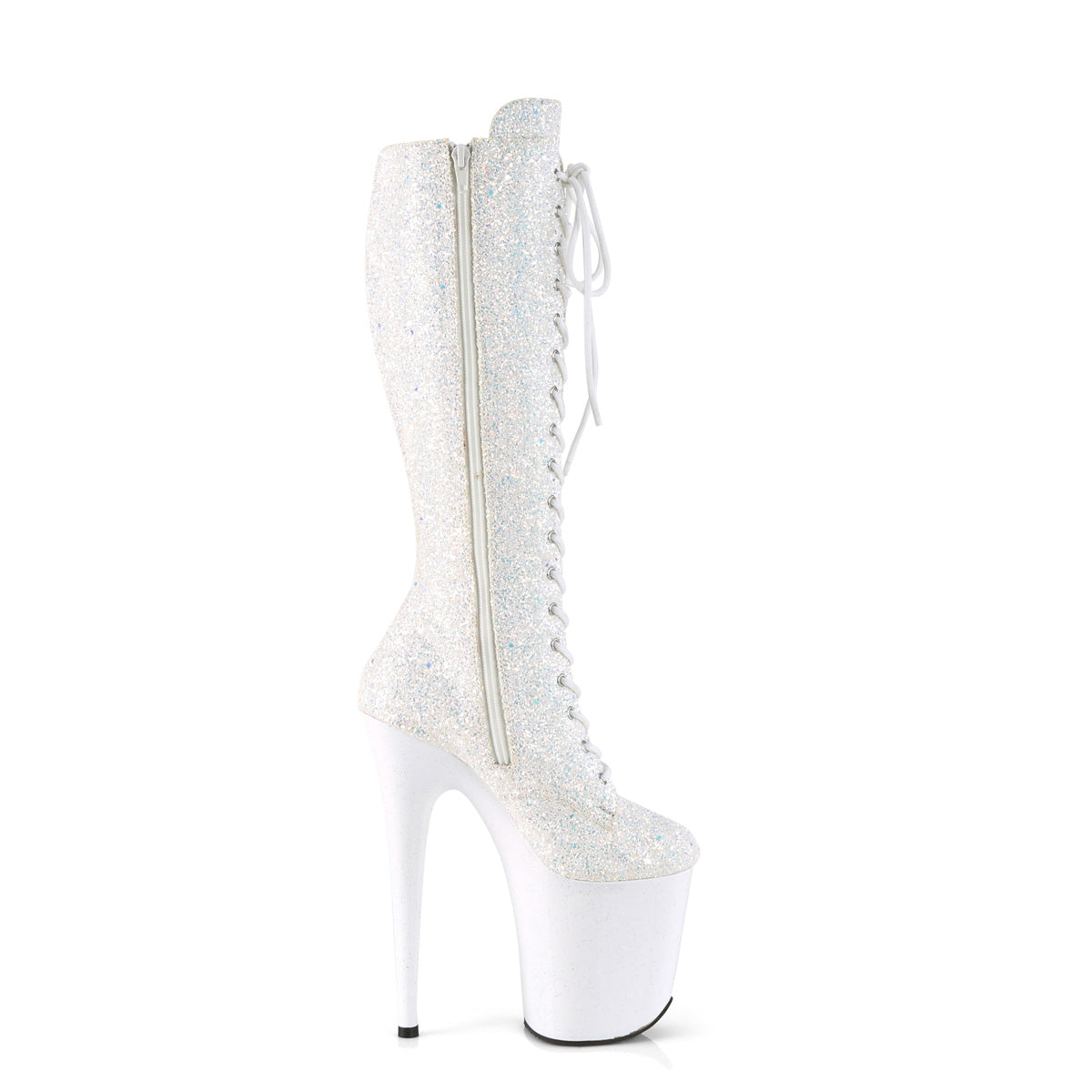 8 Inch Heel FLAMINGO-2020MG White Multi Glitter