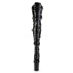 Pleaser FLAMINGO-3028 Black Stretch Pat Thigh High Boots