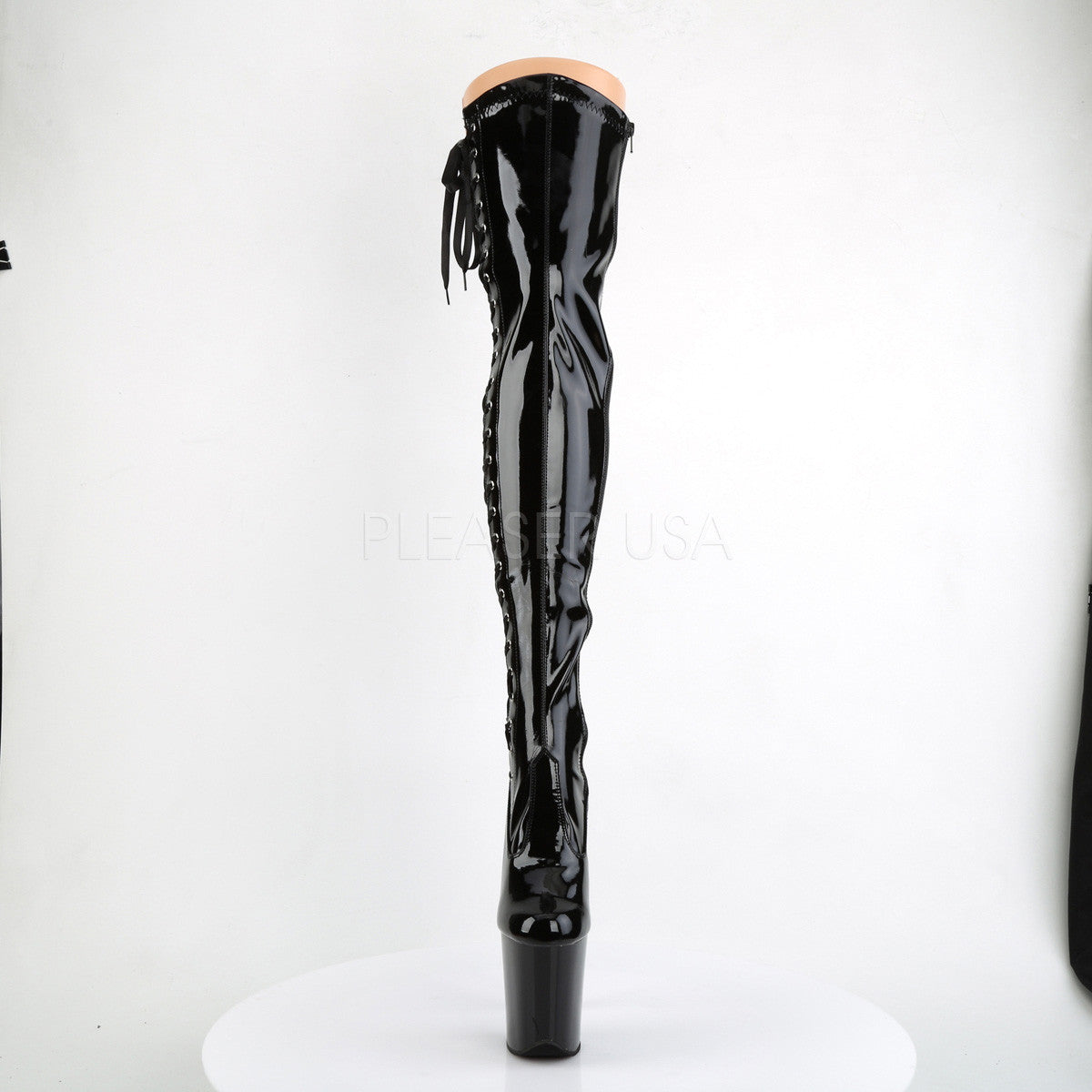 Pleaser FLAMINGO-3050 Black Thigh High Boots