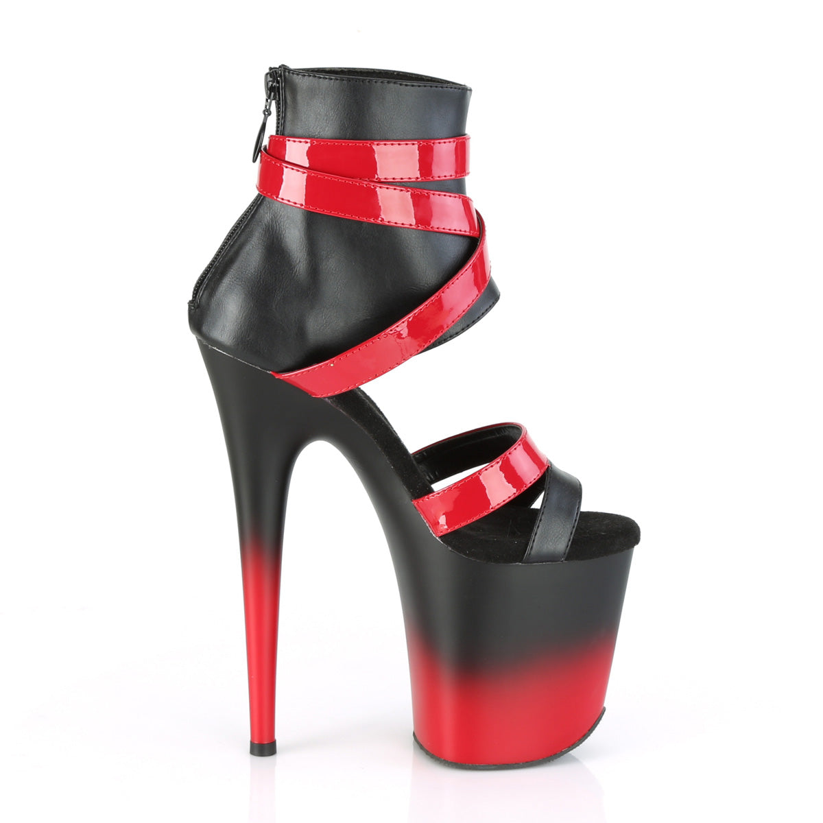 8 Inch Heel FLAMINGO-800-15 Black Faux Leather-Red Pat