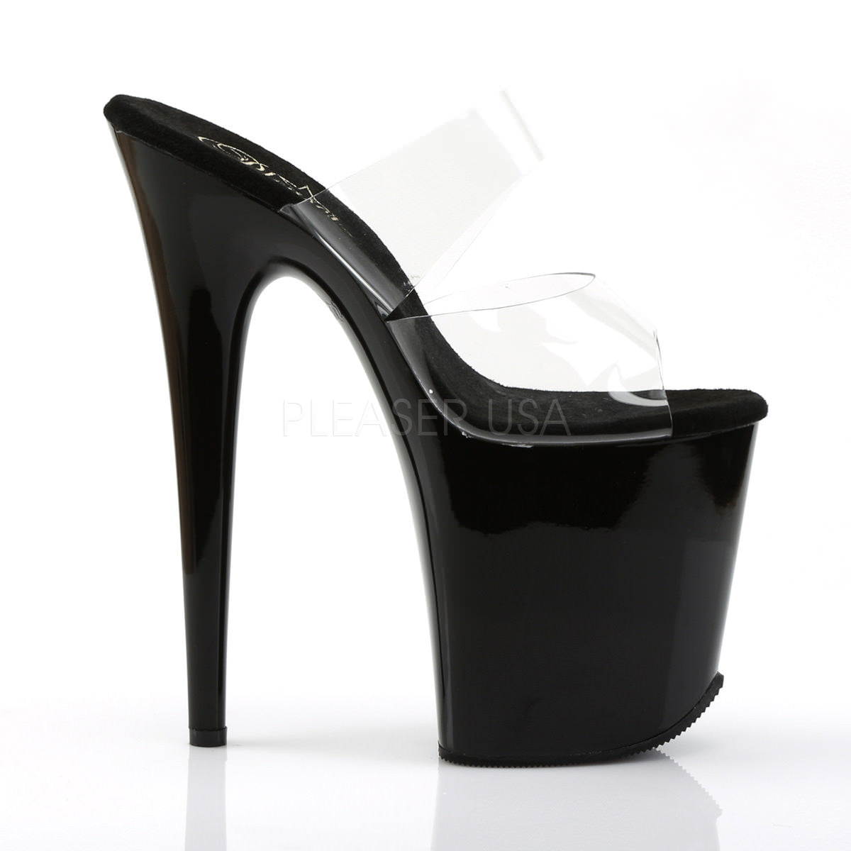 PLEASER FLAMINGO-802 Clear-Black Platform Slides