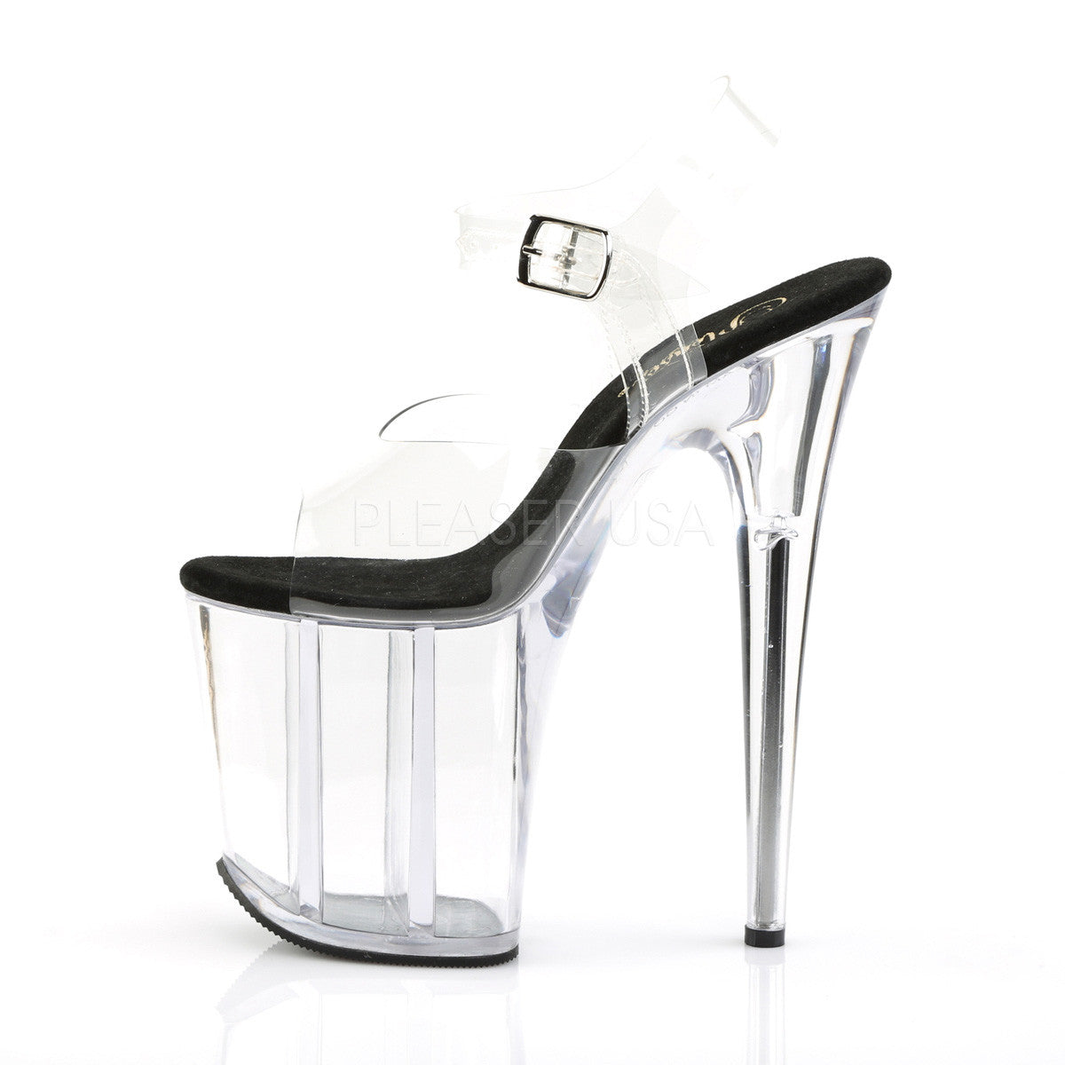 Pleaser FLAMINGO-808 Clear-Black Ankle Strap Sandals - Shoecup.com - 3