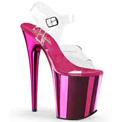 Pleaser FLAMINGO-808 Clear Ankle Strap Sandals With Hot Pink Chrome Platform - Shoecup.com