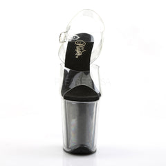 Pleaser FLAMINGO-808G Clear Ankle Strap Sandals With Black Glitter Platform - Shoecup.com - 2