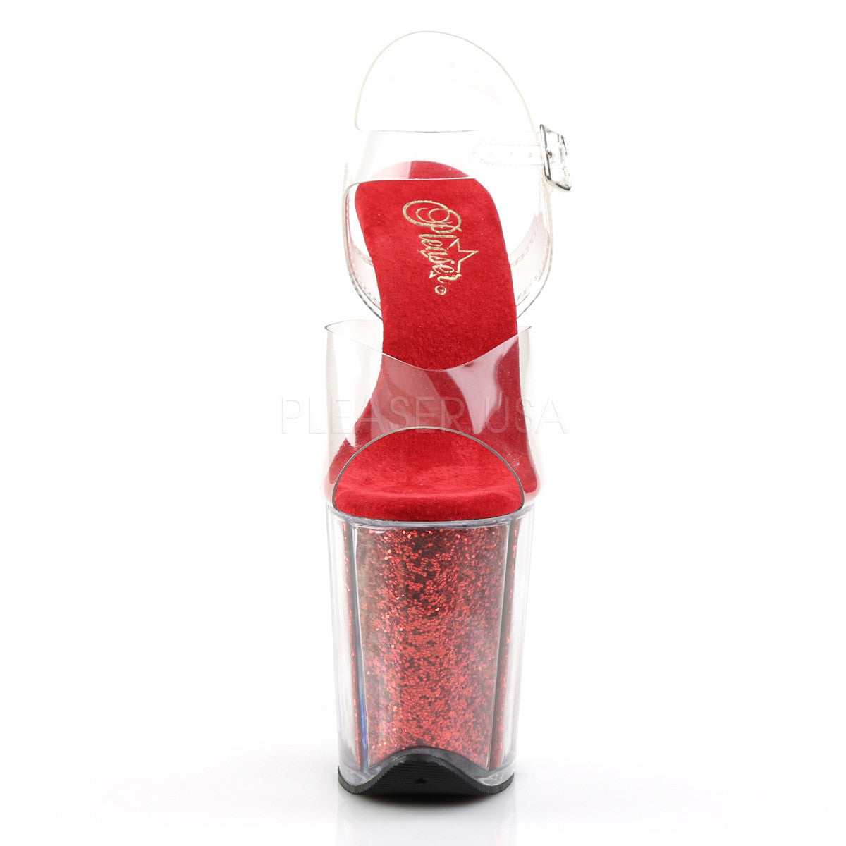 Pleaser FLAMINGO-808G Red Glitter Ankle Strap Sandals - Shoecup.com - 2
