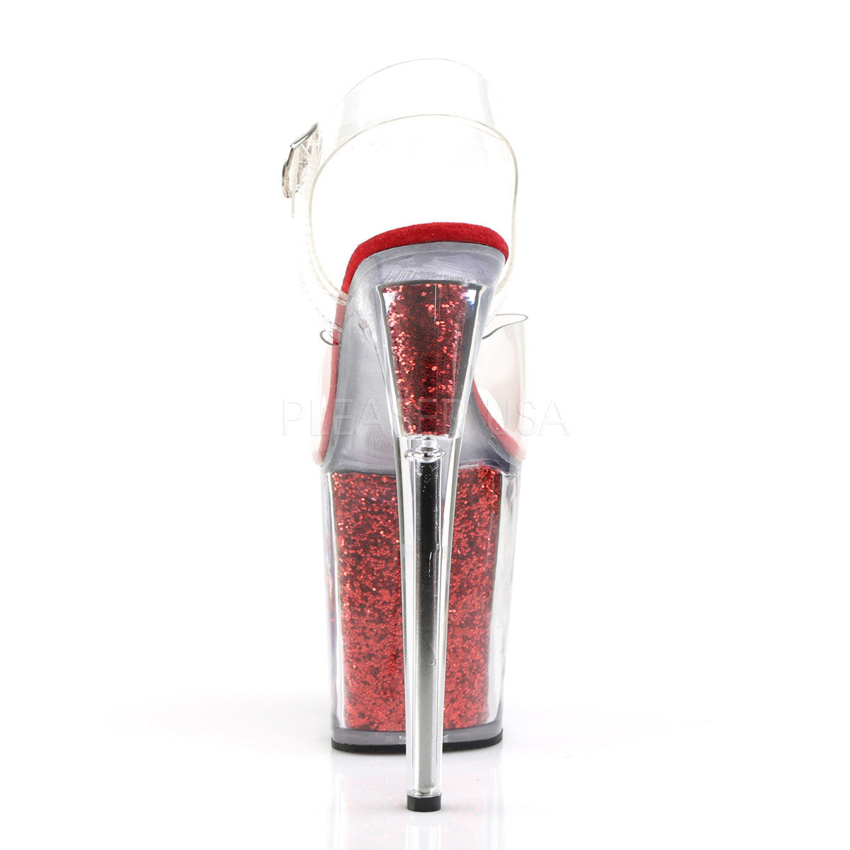 Pleaser FLAMINGO-808G Red Glitter Ankle Strap Sandals - Shoecup.com - 4