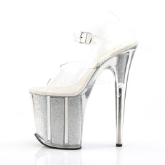 Pleaser FLAMINGO-808G Clear Ankle Strap Sandals With Silver Glitter Platform - Shoecup.com - 3