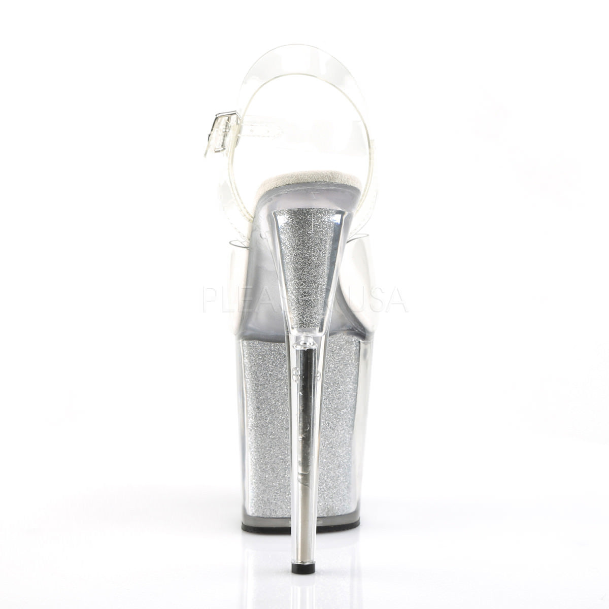 Pleaser FLAMINGO-808G Clear Ankle Strap Sandals With Silver Glitter Platform - Shoecup.com - 4