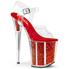 Pleaser FLAMINGO-808G Red Glitter Ankle Strap Sandals - Shoecup.com - 1