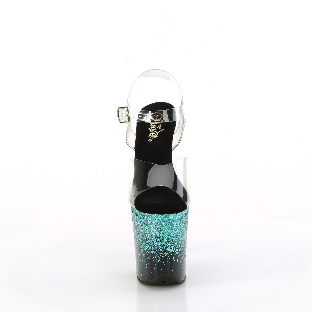 8 Inch Heel FLAMINGO-808SS Clear Turquoise Glitter