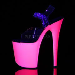 PLEASER FLAMINGO-808UV Clear-Neon Pink Ankle Strap Sandals