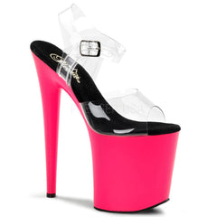 PLEASER FLAMINGO-808UV Clear-Neon Pink Ankle Strap Sandals - Shoecup.com