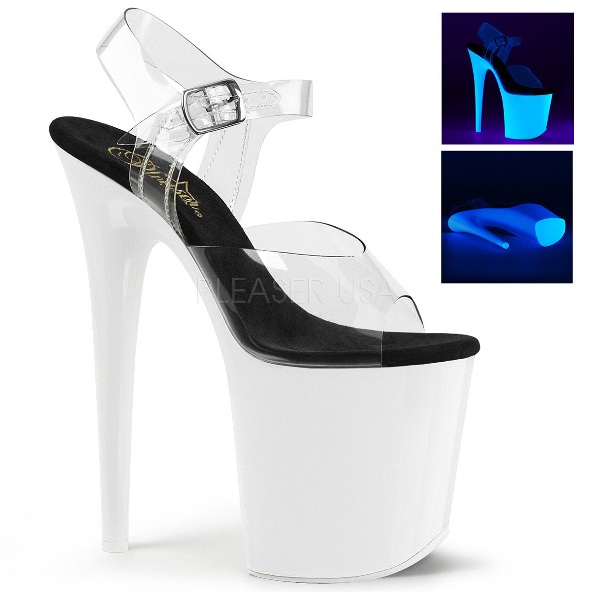 Pleaser FLAMINGO-808UV Neon White Platform Sandal